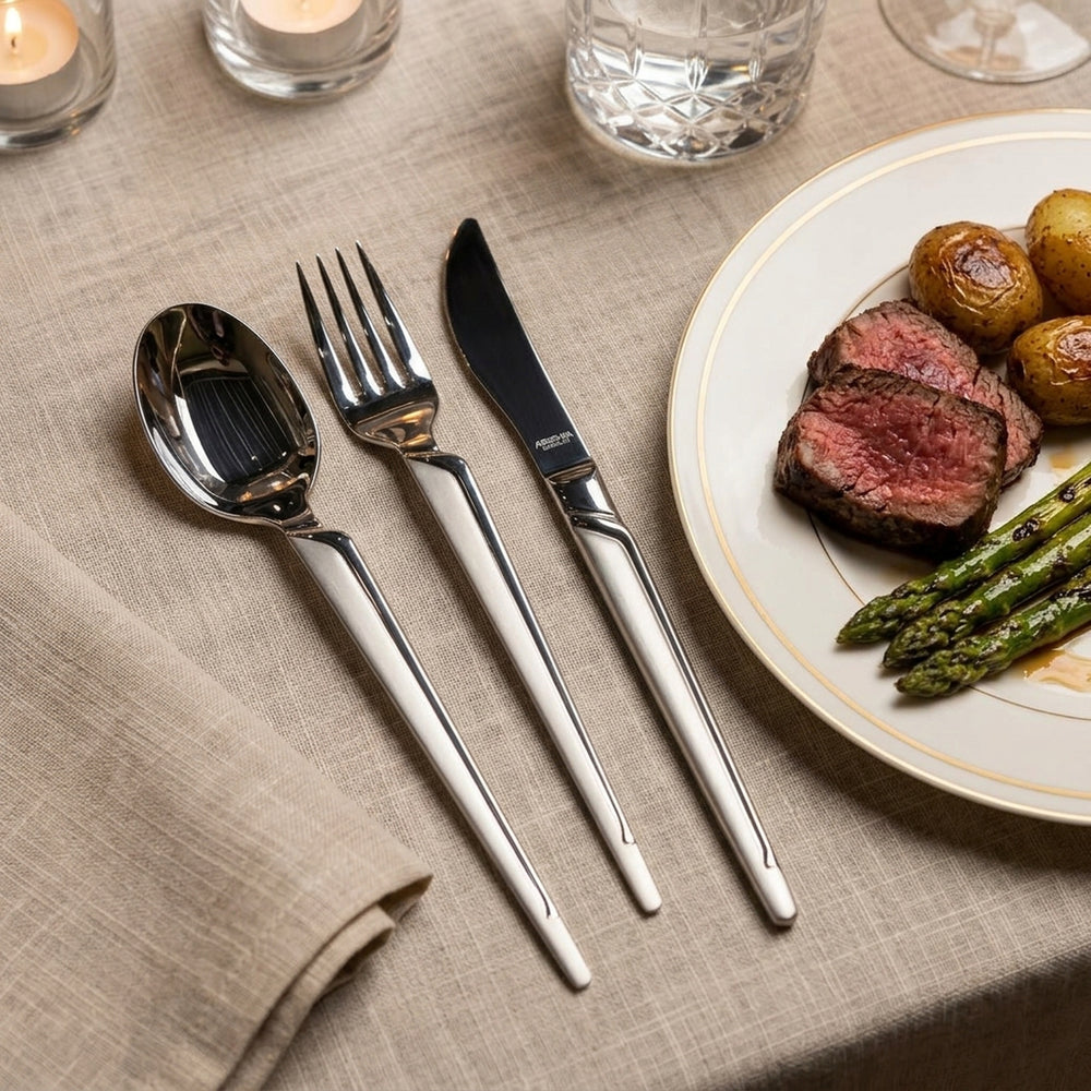 أرشا شنطة ملاعق استانلس فضي قلم سادة 86 قطعة