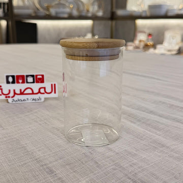 برطمان تخزين زجاج مدور بغطاء خشب 250 مل
