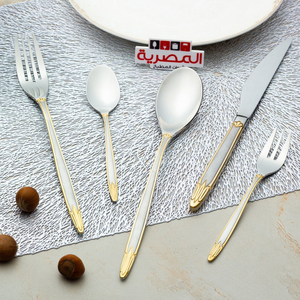 أرشا شنطة ملاعق استانلس فضي وذهبي كلاسيك نجمة سادة 86 قطعة