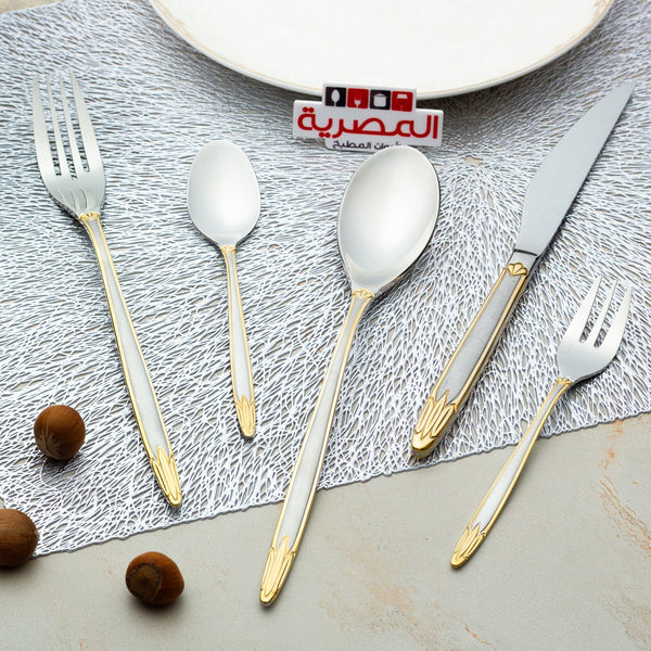 أرشا شنطة ملاعق استانلس فضي وذهبي كلاسيك نجمة سادة 86 قطعة