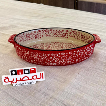 داني هوم طاجن بورسلين بيضاوي ورد أحمر وسط 28 سم