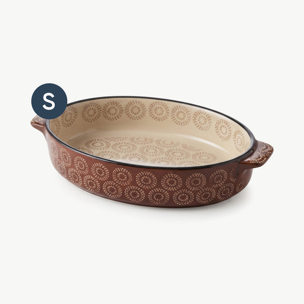 طاجن بورسلين حفر بني بيضاوي صغير
