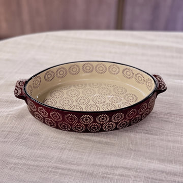 طاجن بورسلين حفر بني بيضاوي صغير