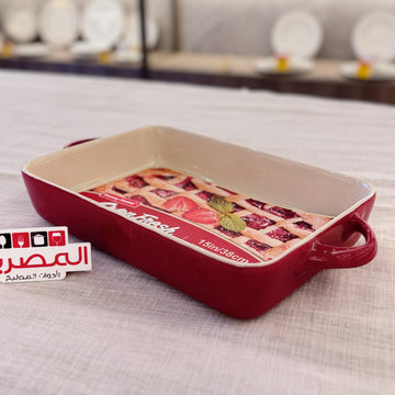 داني هوم طاجن بورسلين أحمر سادة مستطيل 38 سم