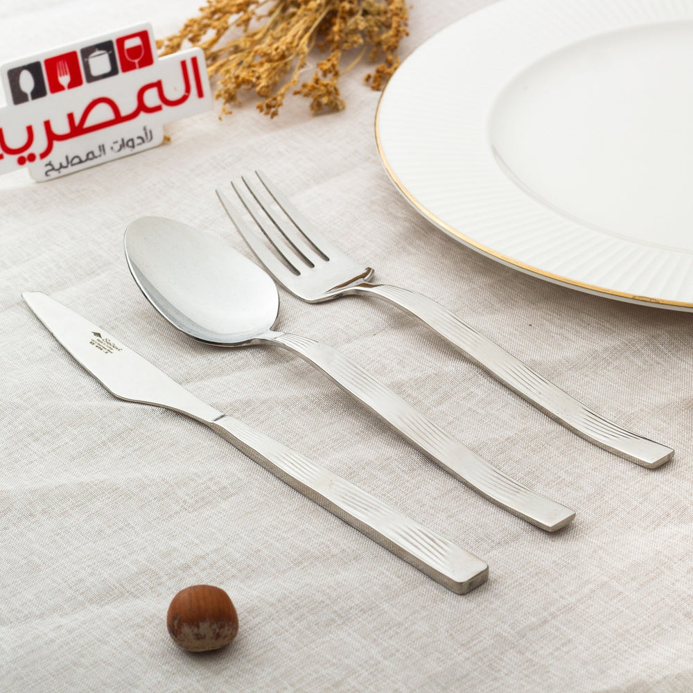 سيدين شنطة ملاعق استانلس فضي بمقبض مخطط 90 قطعة