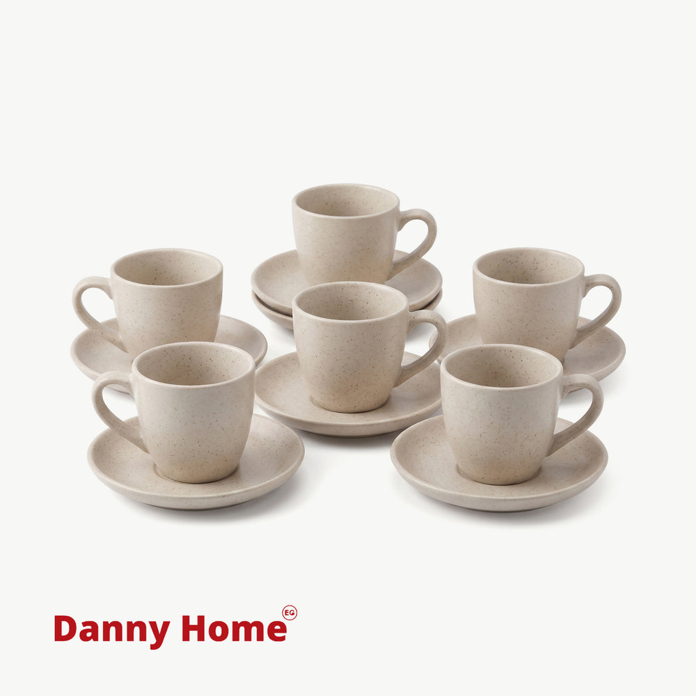 داني هوم طقم قهوة بالطبق بورسلين مدور 12 قطعة كريمي منقط