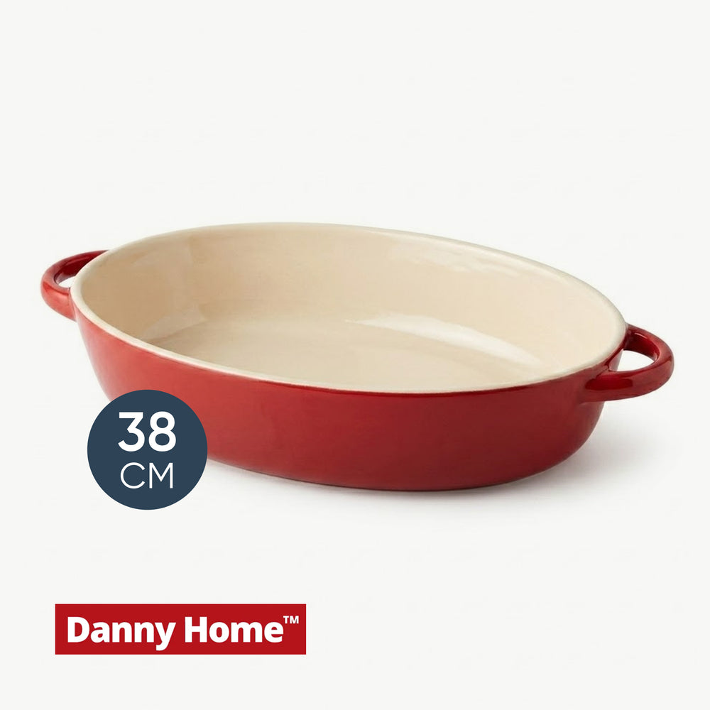داني هوم طاجن بورسلين أحمر سادة بيضاوي 38 سم