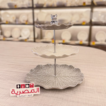 شيالة حلويات بورسلين مدورة 3 دور بحامل باندا