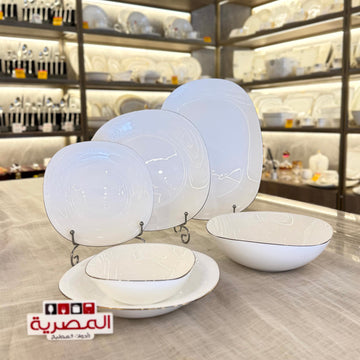 داني هوم طقم عشاء أركوبال مربع أبيض بحافة ذهبية 26 قطعة