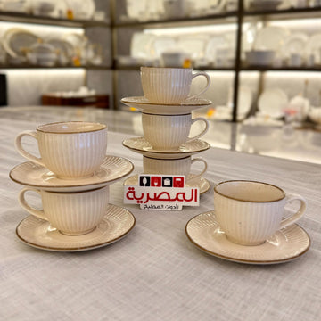 داني هوم طقم قهوة بالطبق بورسلين مدور 12 قطعة كافية منقط مضلع