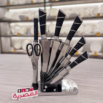 طقم سكاكين استانلس على حامل أكريليك مروحة 8 قطعة