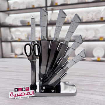 طقم سكاكين استانلس على حامل أكريليك مروحة 8 قطعة
