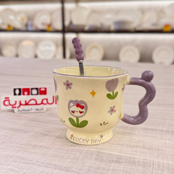 مج بورسلين بالملعقة يد بابلز رسومات بنفسجي