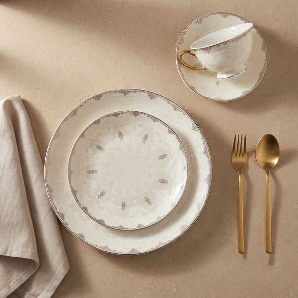 طقم سفرة بون شاينا مدور جولد بنقشة كلاسيكية كثيفة 60 قطعة